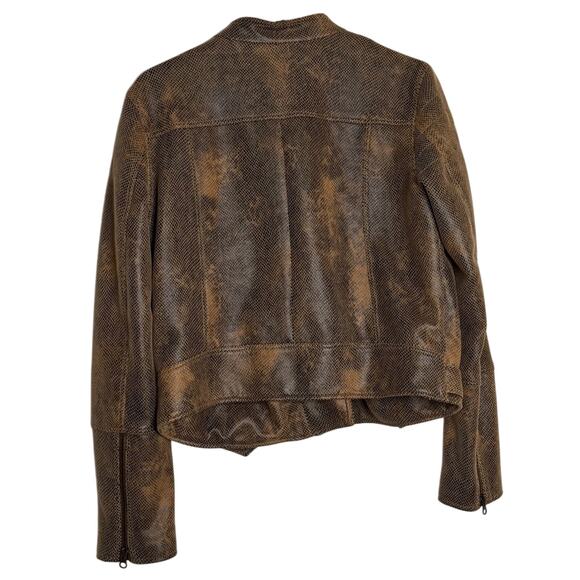 Free People Distressed Snake Fenix Faux-Leather Moto Jacket Brown Size L - Picture 2 of 5